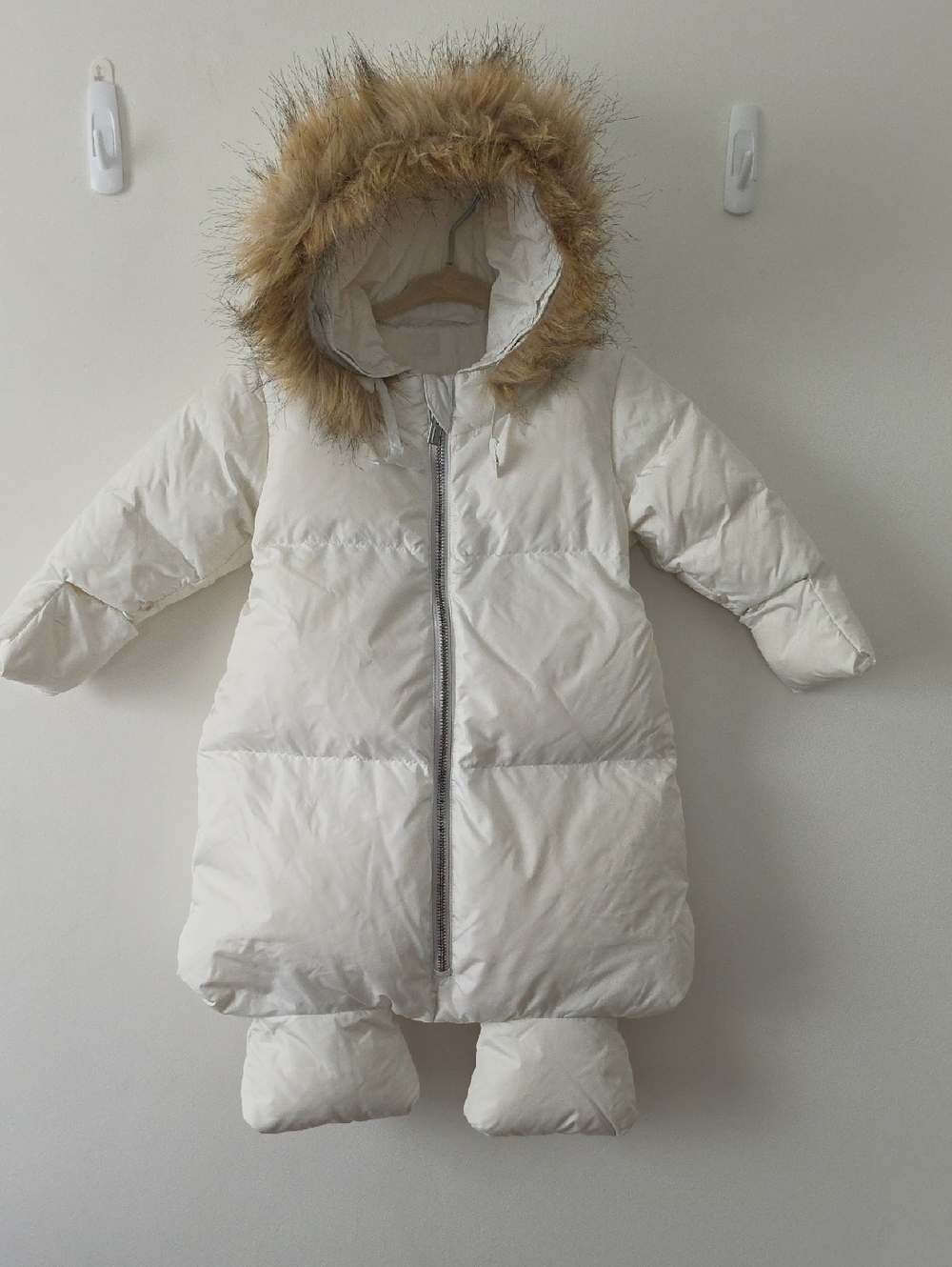 ADD Baby Snowsuit Baby Puffer with Faux Fur Hood Ivory 0-6 Months